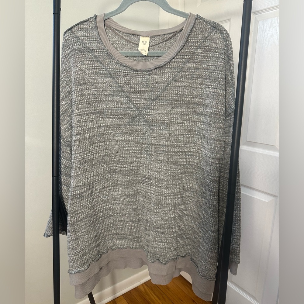 We The Free Gray and Cream Women's Oversized Thermal Knit Top